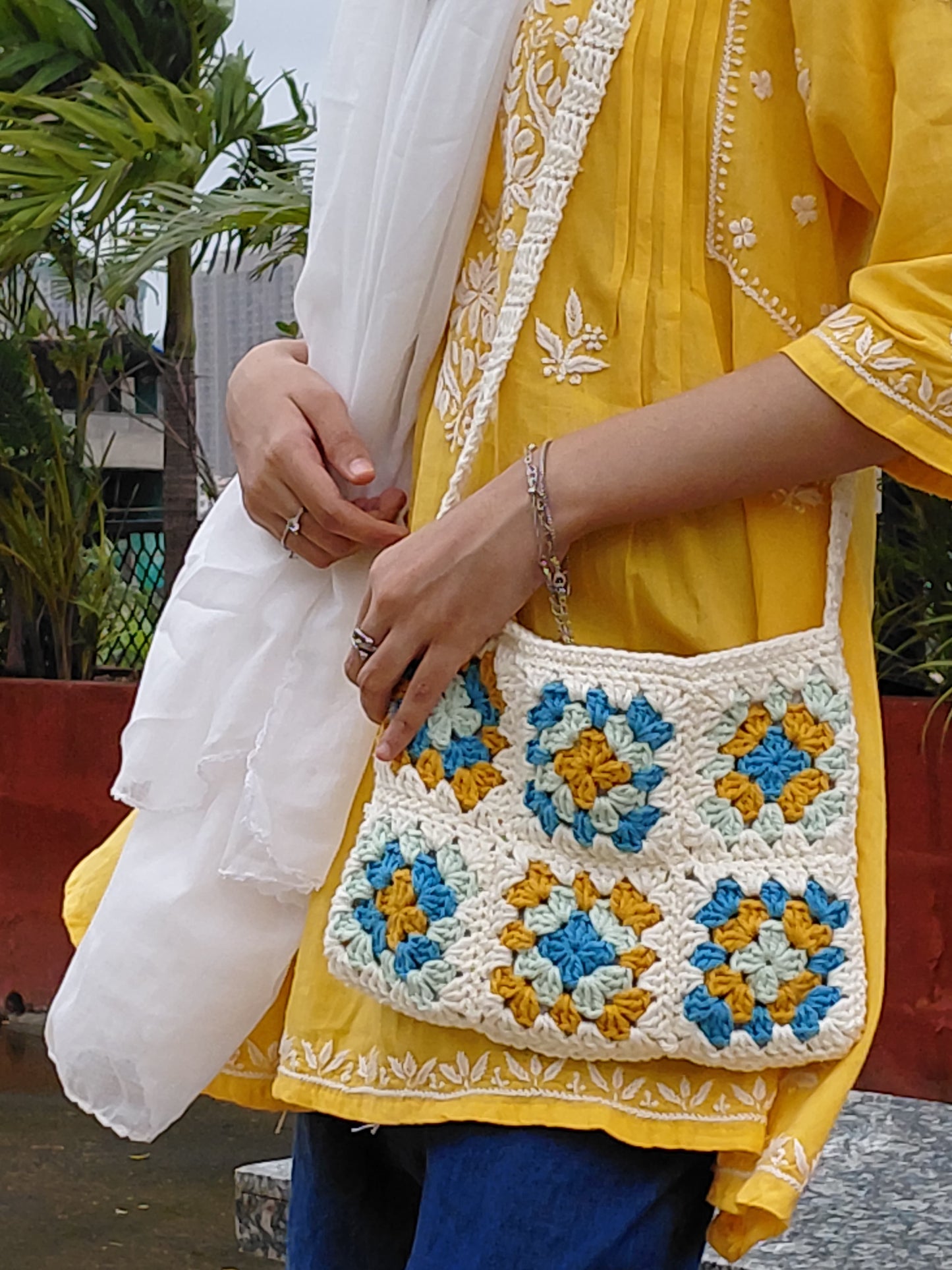 ARZ Crochet Granny Square Sling Bag - Macrame Premium Quality