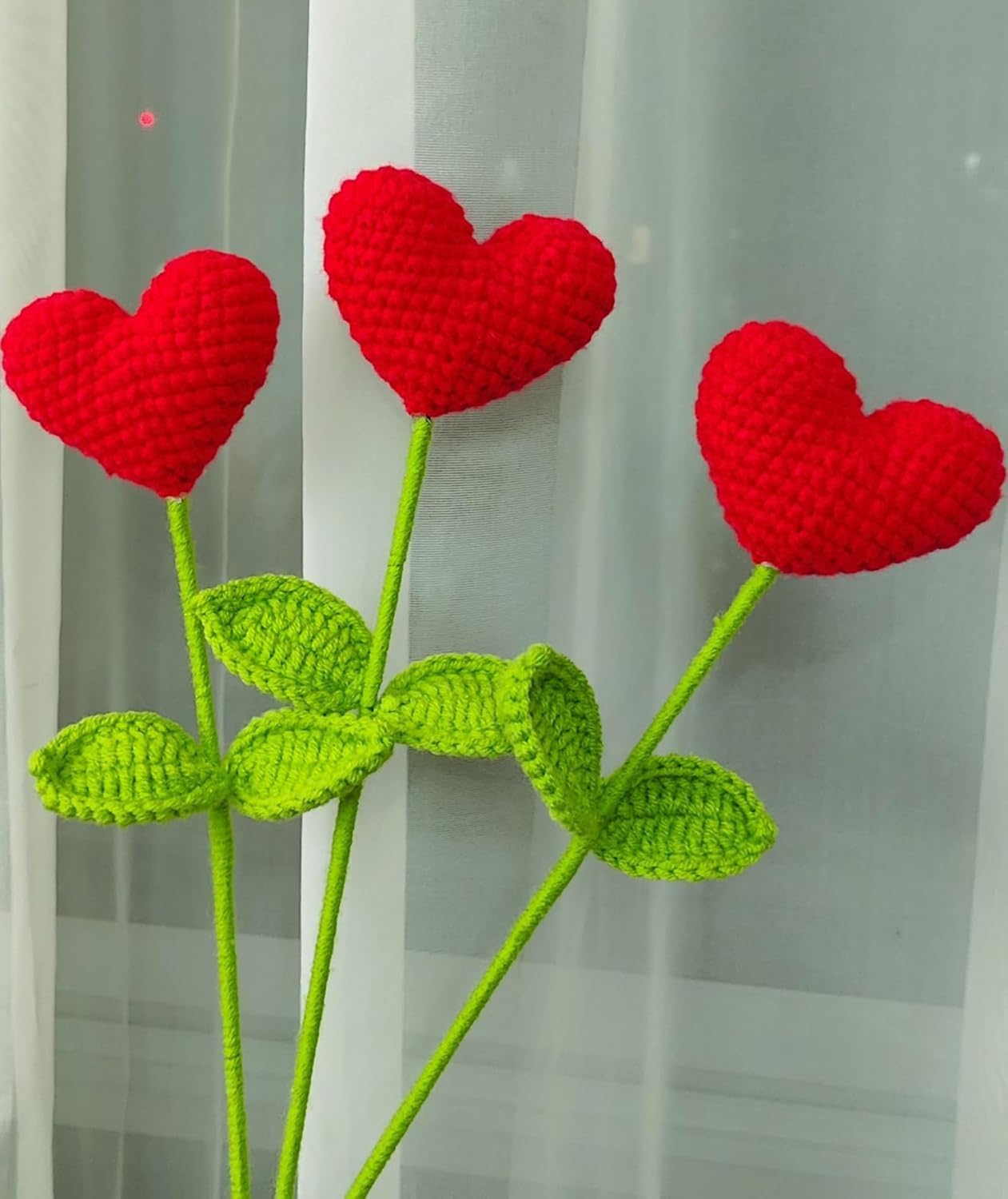 Crochet handmade heart plushie flowers, eco-friendly bouquet for gifting, décor, and celebrations.